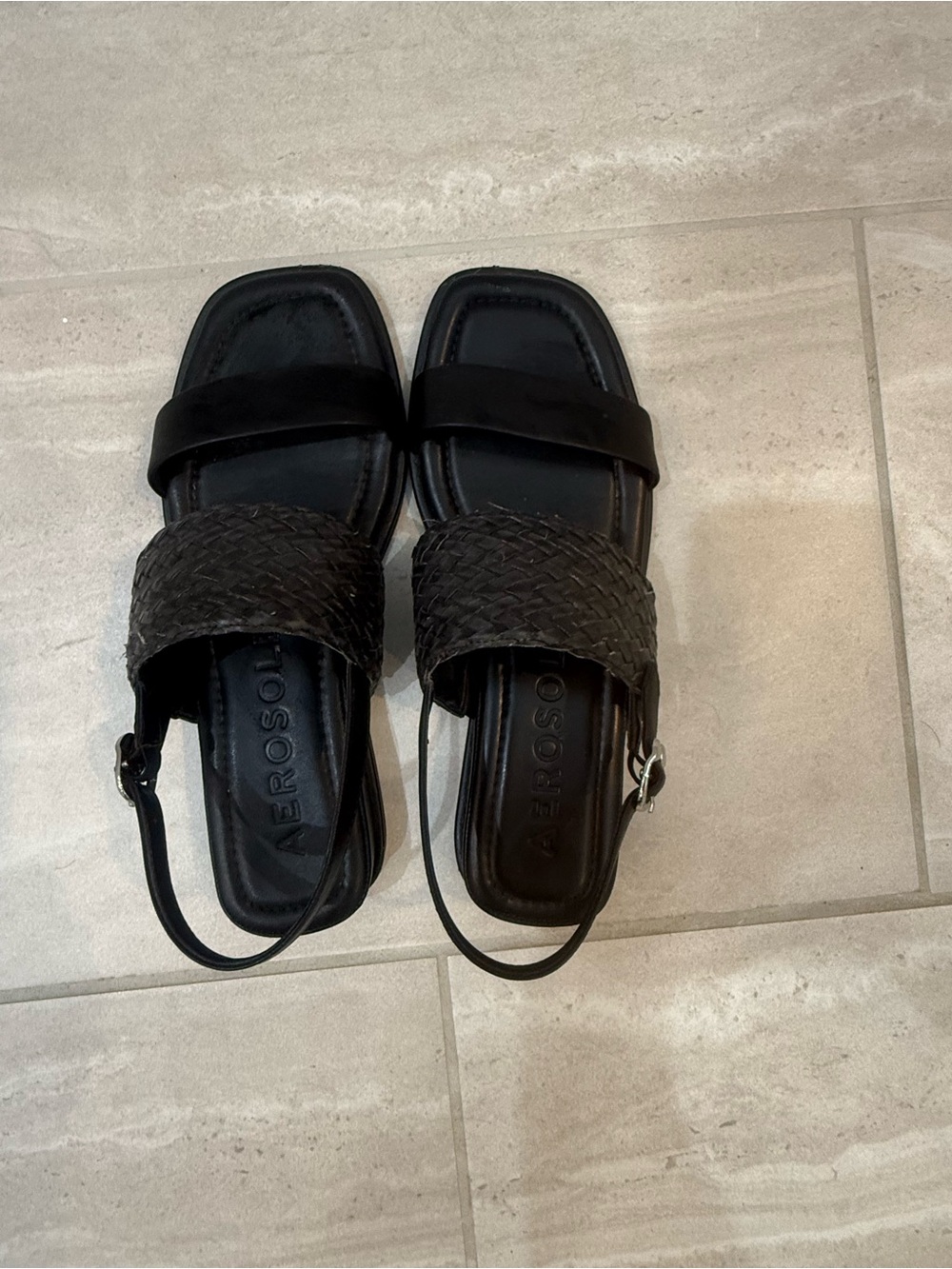 AEROSOLES Black Woven Front Slingback Sandals